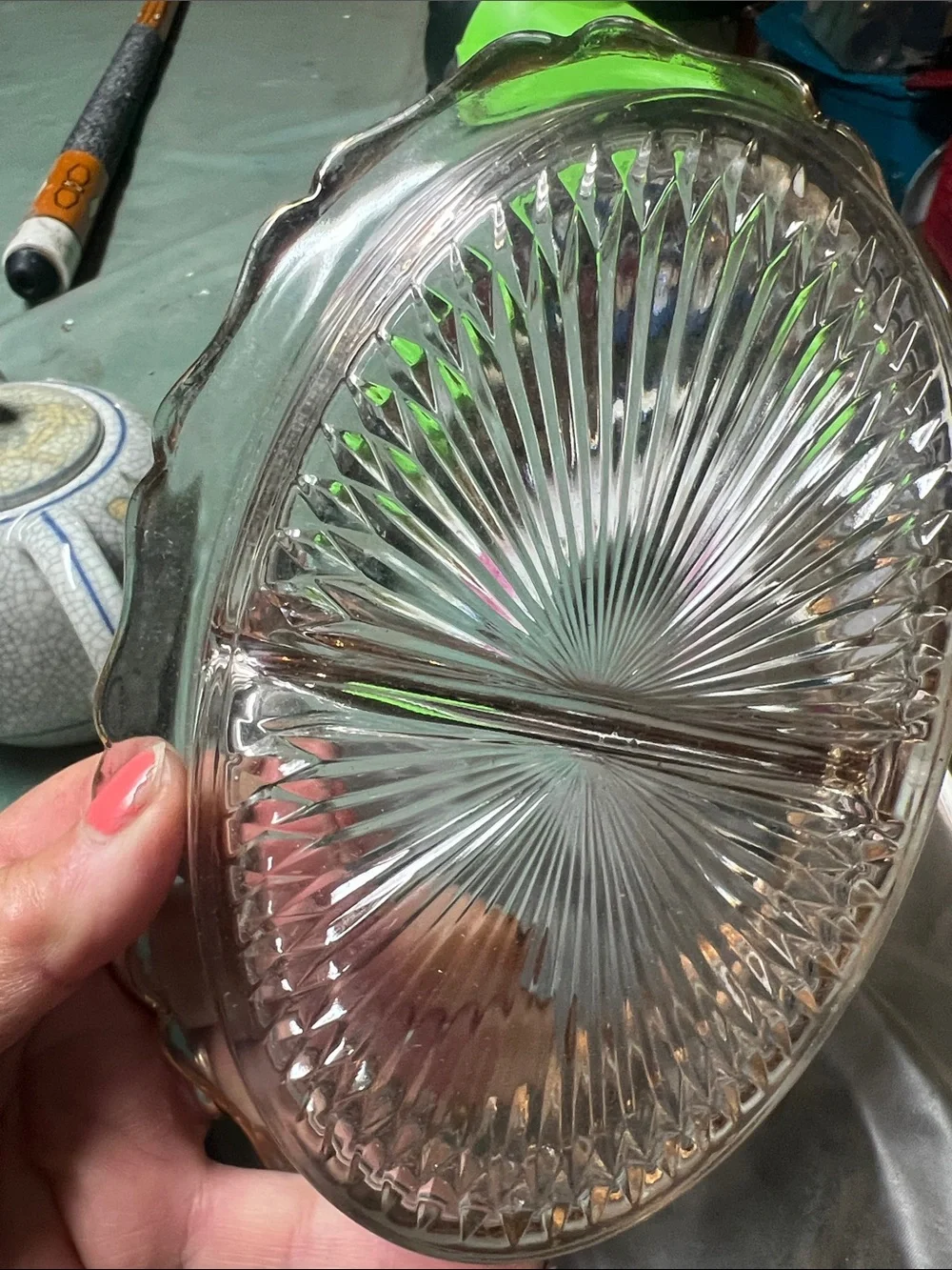 Vintage Clear Pressed Glass Serving Dish - Scalloped Oval Bowl